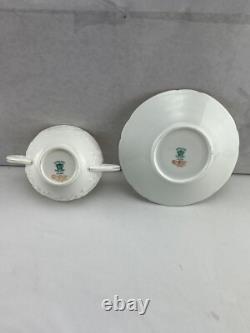 Antique COALPORT England Bouillon Cups & Saucers Set of 8 White and Gold