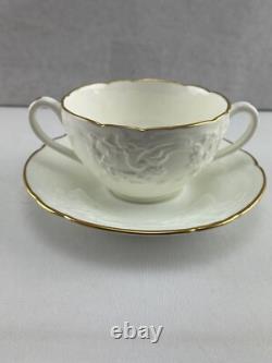 Antique COALPORT England Bouillon Cups & Saucers Set of 8 White and Gold