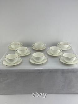 Antique COALPORT England Bouillon Cups & Saucers Set of 8 White and Gold