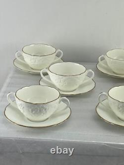 Antique COALPORT England Bouillon Cups & Saucers Set of 8 White and Gold