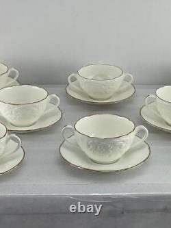 Antique COALPORT England Bouillon Cups & Saucers Set of 8 White and Gold