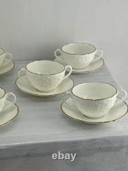 Antique COALPORT England Bouillon Cups & Saucers Set of 8 White and Gold
