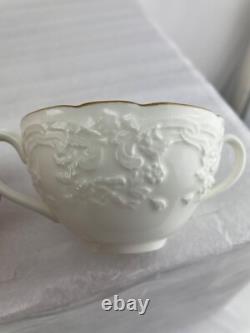 Antique COALPORT England Bouillon Cups & Saucers Set of 8 White and Gold