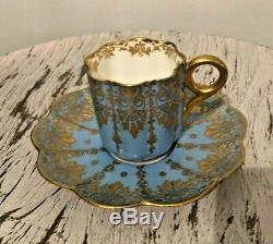 Antique COALPORT England Demitasse Cup & Saucer Gold Gilt Ovington Brothers