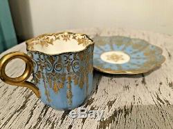 Antique COALPORT England Demitasse Cup & Saucer Gold Gilt Ovington Brothers