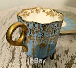 Antique COALPORT England Demitasse Cup & Saucer Gold Gilt Ovington Brothers