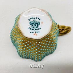 Antique COALPORT Gold Gilt & Turquoise Jeweled Dots Demitasse Cup & Saucer