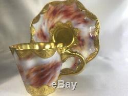 Antique COALPORT Tea Cup & Saucer Set-Pink Marmol Look & Gold England AD 1750