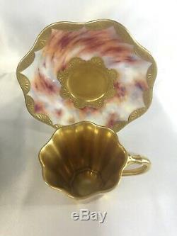 Antique COALPORT Tea Cup & Saucer Set-Pink Marmol Look & Gold England AD 1750