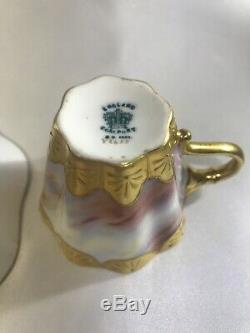 Antique COALPORT Tea Cup & Saucer Set-Pink Marmol Look & Gold England AD 1750