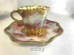 Antique COALPORT Tea Cup & Saucer Set-Pink Marmol Look & Gold England AD 1750