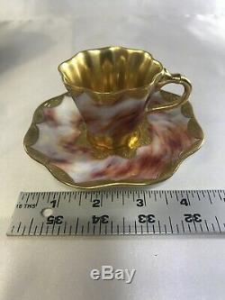Antique COALPORT Tea Cup & Saucer Set-Pink Marmol Look & Gold England AD 1750