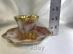 Antique COALPORT Tea Cup & Saucer Set-Pink Marmol Look & Gold England AD 1750