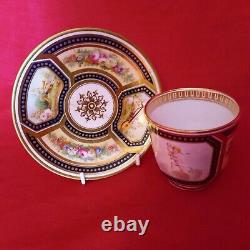 Antique Cabinet Tea Cup & Saucer, Cherub & Floral Design Cobalt Blue & Gold Gilt