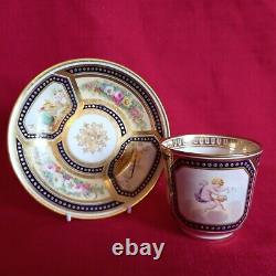 Antique Cabinet Tea Cup & Saucer, Cherub & Floral Design Cobalt Blue & Gold Gilt