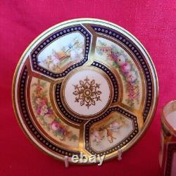 Antique Cabinet Tea Cup & Saucer, Cherub & Floral Design Cobalt Blue & Gold Gilt