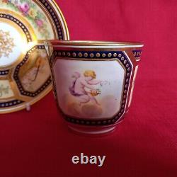 Antique Cabinet Tea Cup & Saucer, Cherub & Floral Design Cobalt Blue & Gold Gilt