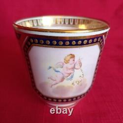 Antique Cabinet Tea Cup & Saucer, Cherub & Floral Design Cobalt Blue & Gold Gilt