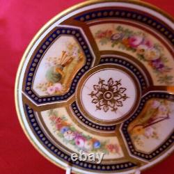 Antique Cabinet Tea Cup & Saucer, Cherub & Floral Design Cobalt Blue & Gold Gilt