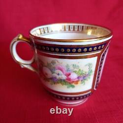 Antique Cabinet Tea Cup & Saucer, Cherub & Floral Design Cobalt Blue & Gold Gilt