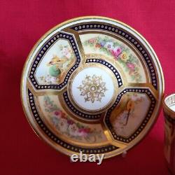 Antique Cabinet Tea Cup & Saucer, Cherub & Floral Design Cobalt Blue & Gold Gilt