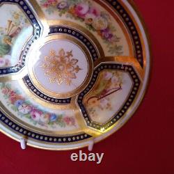 Antique Cabinet Tea Cup & Saucer, Cherub & Floral Design Cobalt Blue & Gold Gilt