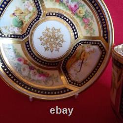 Antique Cabinet Tea Cup & Saucer, Cherub & Floral Design Cobalt Blue & Gold Gilt