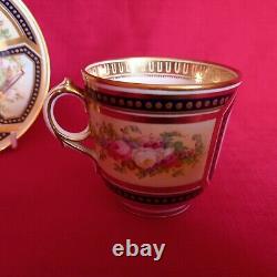 Antique Cabinet Tea Cup & Saucer, Cherub & Floral Design Cobalt Blue & Gold Gilt