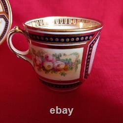 Antique Cabinet Tea Cup & Saucer, Cherub & Floral Design Cobalt Blue & Gold Gilt