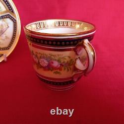 Antique Cabinet Tea Cup & Saucer, Cherub & Floral Design Cobalt Blue & Gold Gilt