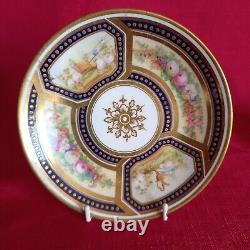 Antique Cabinet Tea Cup & Saucer, Cherub & Floral Design Cobalt Blue & Gold Gilt