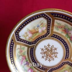 Antique Cabinet Tea Cup & Saucer, Cherub & Floral Design Cobalt Blue & Gold Gilt