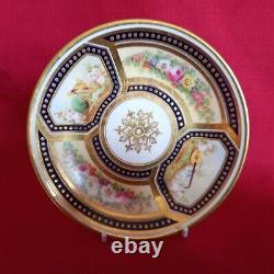 Antique Cabinet Tea Cup & Saucer, Cherub & Floral Design Cobalt Blue & Gold Gilt