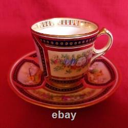 Antique Cabinet Tea Cup & Saucer, Cherub & Floral Design Cobalt Blue & Gold Gilt