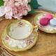 Antique Cauldon Teacup Trio, Handpainted Flowers, Ornate Gilding, Green & Gold B