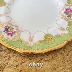 Antique Cauldon teacup trio, handpainted flowers, ornate gilding, green & gold B