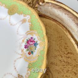 Antique Cauldon teacup trio, handpainted flowers, ornate gilding, green & gold B