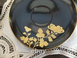 Antique Chinese Black Lacquer Tea Set Papier Mache 6 cups 6 Saucers Gold Lined