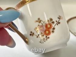 Antique Chinese Floral Hand Painted Gold Gilt Set Of 5 Cups And Saucers