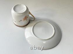 Antique Chinese Floral Hand Painted Gold Gilt Set Of 5 Cups And Saucers