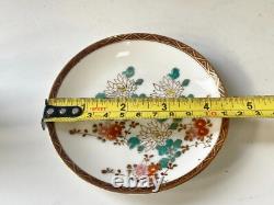 Antique Chinese Floral Hand Painted Gold Gilt Set Of 5 Cups And Saucers