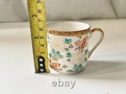 Antique Chinese Floral Hand Painted Gold Gilt Set Of 5 Cups And Saucers