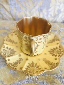 Antique Coalport Demitasse Cup Saucer Yellow Jeweled Gilded Gold