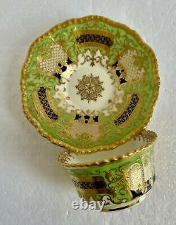 Antique Coalport England Tea Cup & Saucer Green Cobalt Heavy Gold Circa 1891