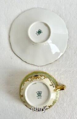 Antique Coalport England Tea Cup & Saucer Green Cobalt Heavy Gold Circa 1891