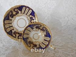 Antique Coalport Exquisite Tea Cup & Saucer Set Gold Blue Circ 1840-180