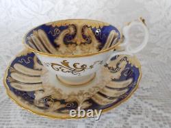 Antique Coalport Exquisite Tea Cup & Saucer Set Gold Blue Circ 1840-180