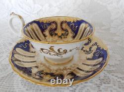 Antique Coalport Exquisite Tea Cup & Saucer Set Gold Blue Circ 1840-180