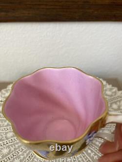 Antique Coalport Gilded Gold Demitasse Cup & Saucer Cherry Blossom & Pink Read