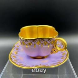 Antique Coalport Gold Painted and Jeweled Violet Demitasse Tea Cup & Saucer